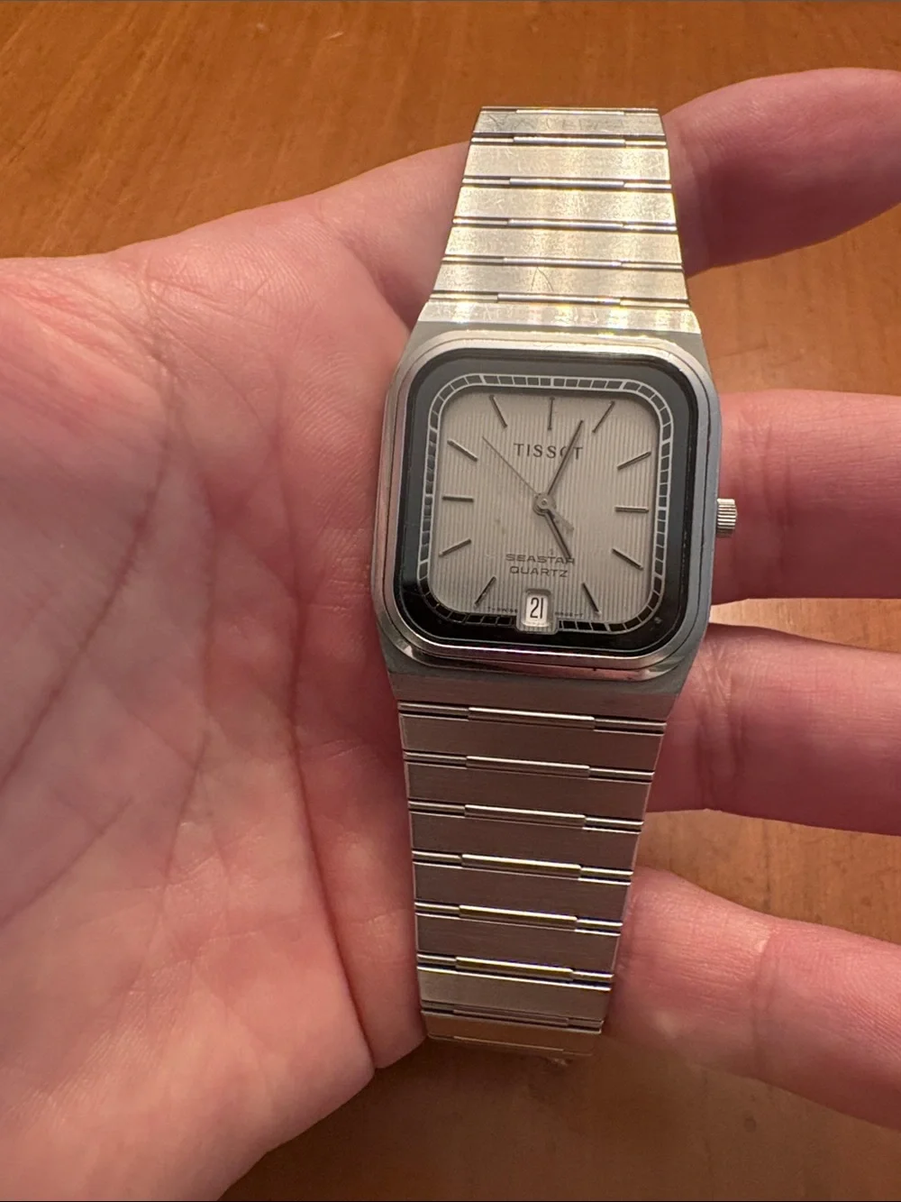 Tissot Silver and Black Square Dial Stainless Steel Watch 29.5-30mm